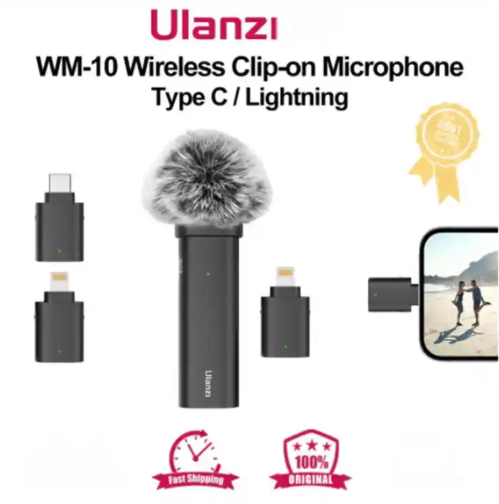 ULANZI WM-10 Wireless Lavalier Microphone, 2.4GHz Mini Lapel Mic, 10M Transmission for Video Recording, Vlogging, Interview for iPhone 16 Pro Max 15 15 Pro iPad Samsung S24 S23 Ultra Huawei